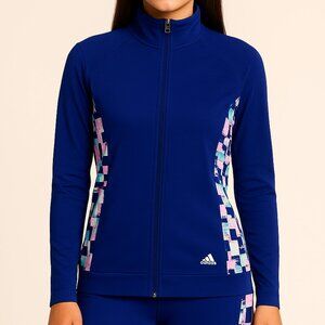 $90 Adidas Golf Navy Zip Print Blue Jacket Medium Athletic Running Yoga Workout